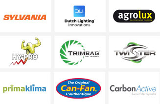 Sylvania, DLI, Agrolux, Hy-Pro, Trimbag, Twister, Primaklima, Can-Fan, CarbonActive