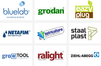 Bluelab, Grodan, EazyPlug, Netafim, Nutriculture, Staal Plast, Growtool, Ralight, Ziehl-Abegg
